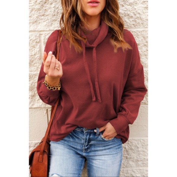 Red L Cowl Neck Drop Shoulder Sweatshirt - Picture 1 of 3